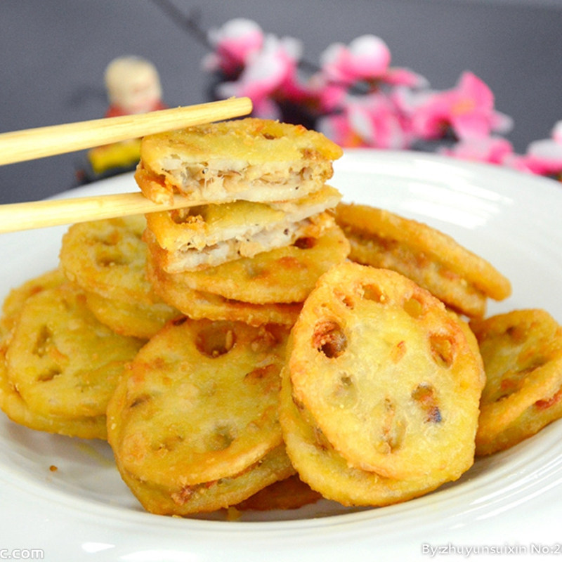 舌得香酥藕盒裹粉藕片香脆耦合冷冻油炸半成品莲藕