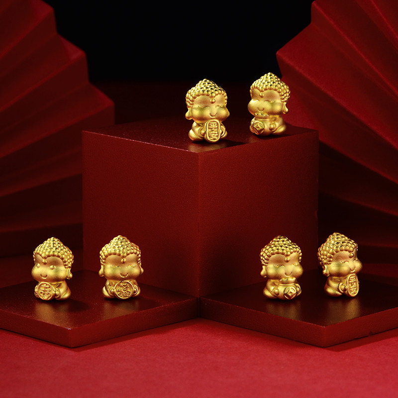 兴隆黄金3d硬金足金q萌如来佛黄金转运珠可爱佛陀情侣串珠路路通