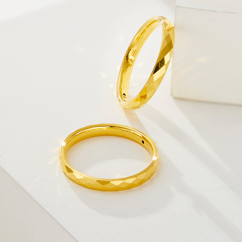 兴隆黄金菱形切面戒指5d足金小众设计ins定价黄金戒指