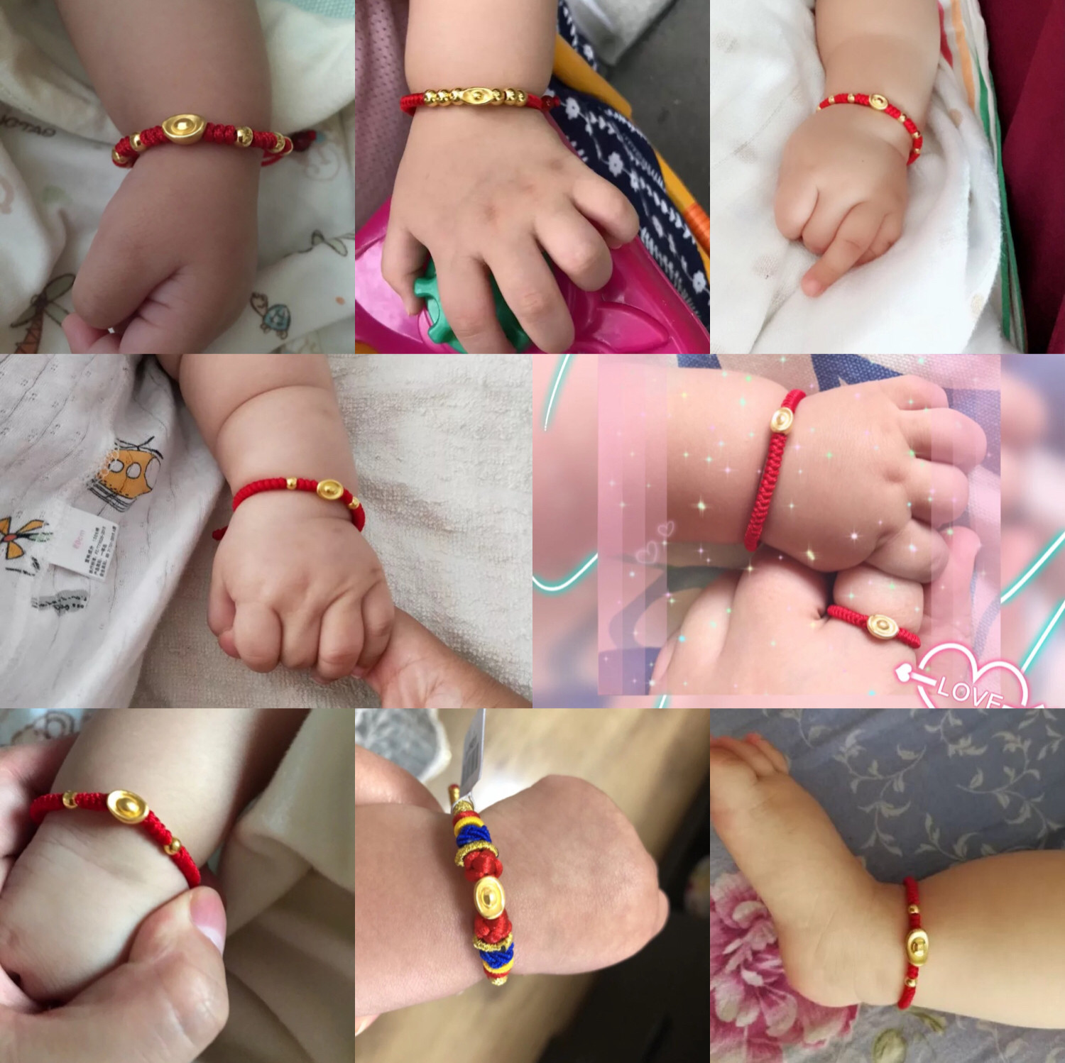 兴隆黄金3d硬金足金招财元宝小元宝磨砂光面黄金宝宝手串新生手链