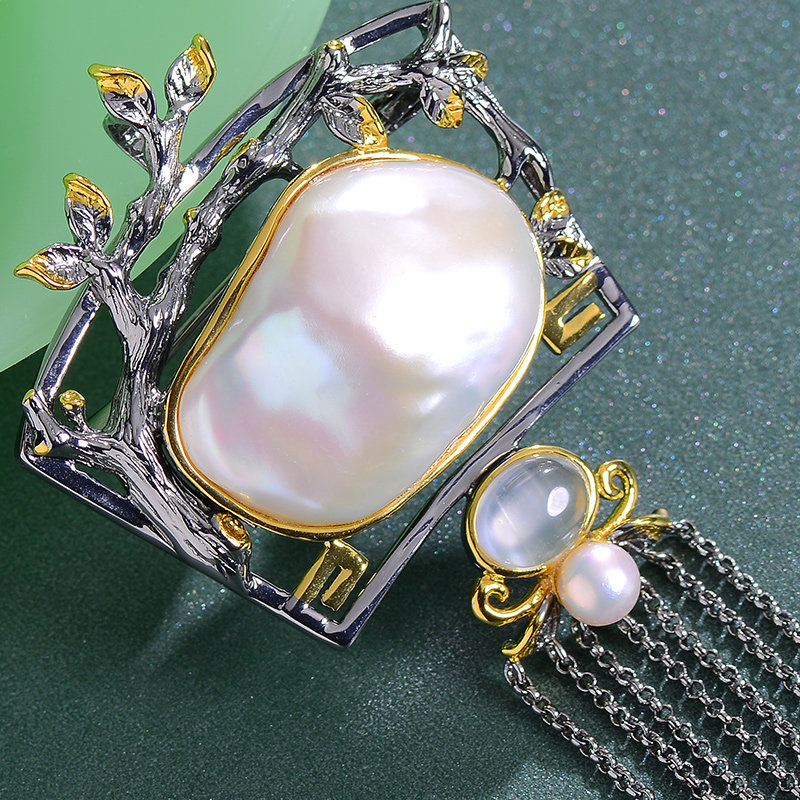 天然巴洛克珍珠项坠女流流苏吊坠胸针两用用款颈饰