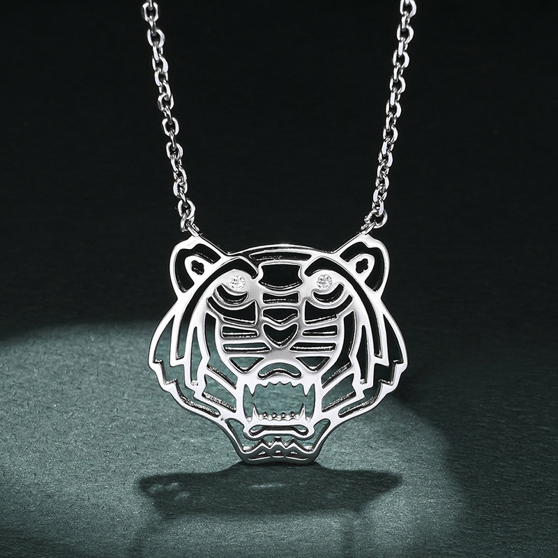 老虎头项链纯银生肖本命年情侣高级潮牌锁骨新款项链