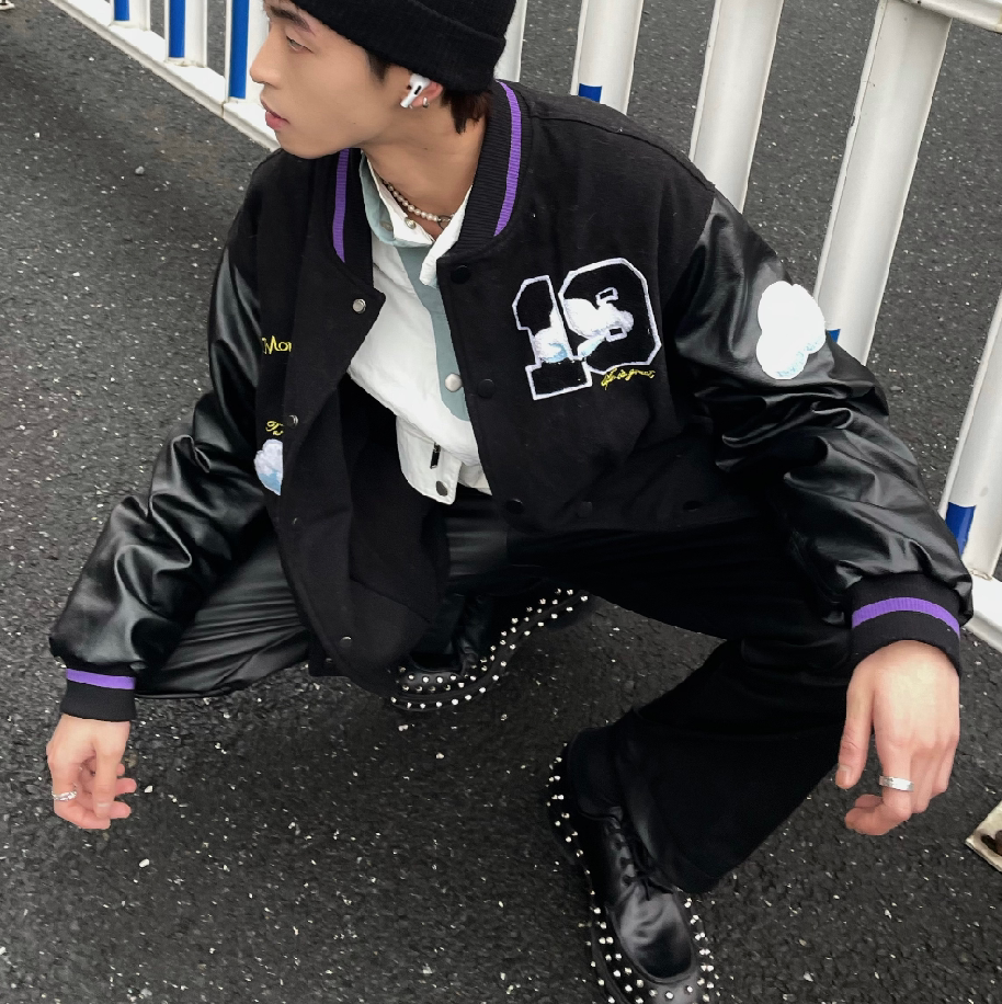 tnqt官方tourniquet 潮牌白云毛巾绣pu皮棒球服毛呢夹克外套男女