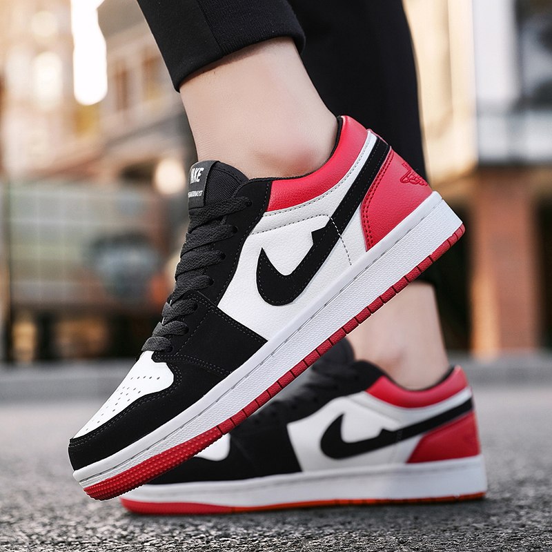 aj低帮学生潮鞋af1黑色板鞋红色男鞋黑红单鞋