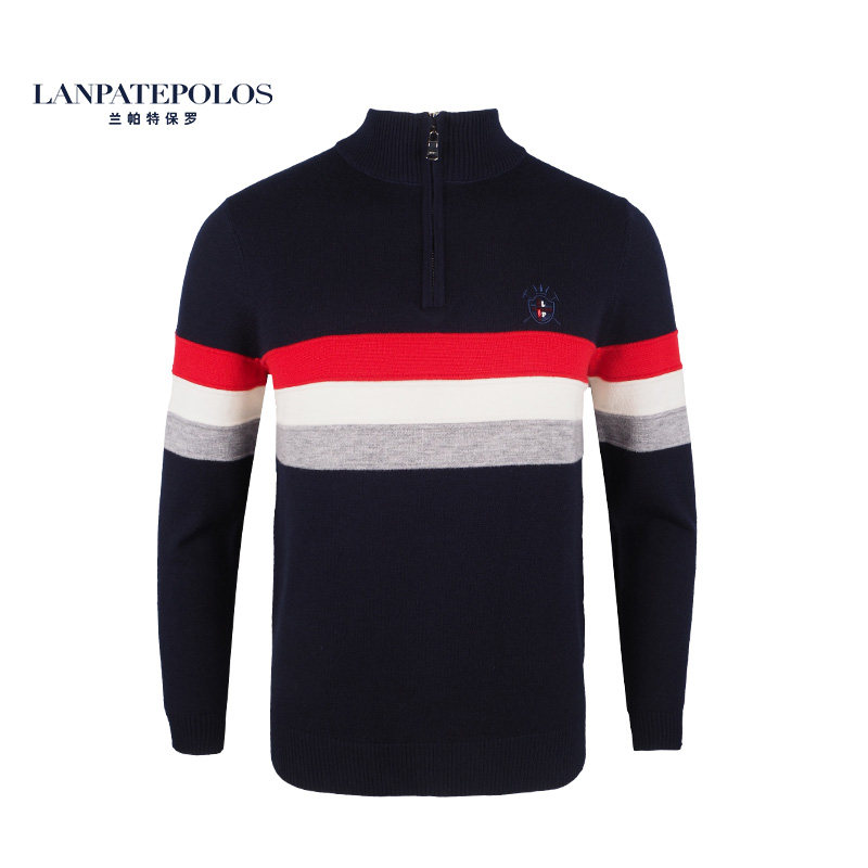 兰帕帕特保罗秋新品男拉链半高高领休闲羊毛衫针织衫
