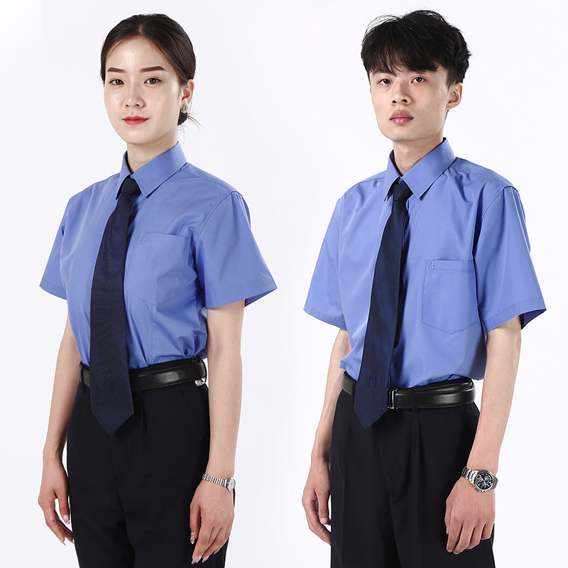 检查工作服短袖蓝色衬衫夏季男女套装书记员官服工装制服