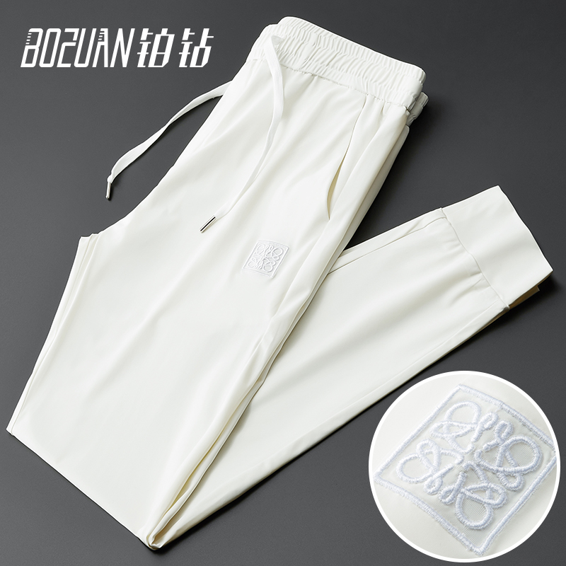 冰丝休闲裤男超薄款夏季高端运动裤子束脚宽松直筒丝滑男装高级感