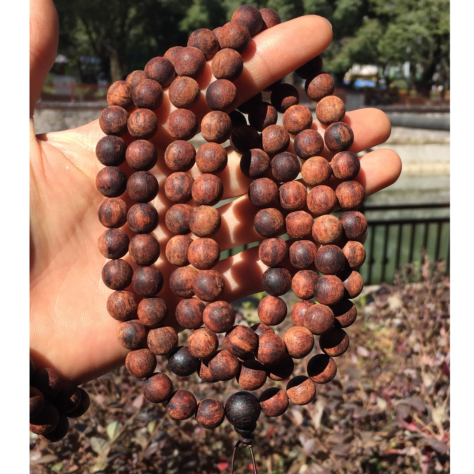 缅甸小叶降真香念念珠佛珠108颗黄油麻丝糖结佛珠