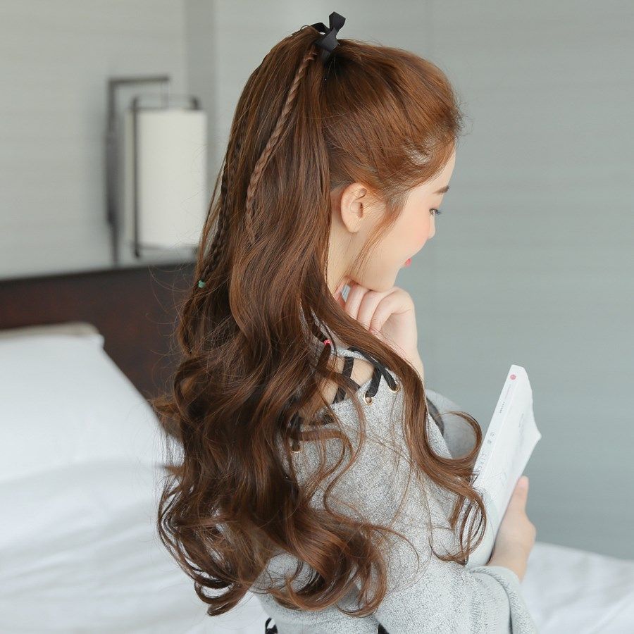假发大波浪女马尾长卷卷发辫子发尾捆绑式绑带马尾
