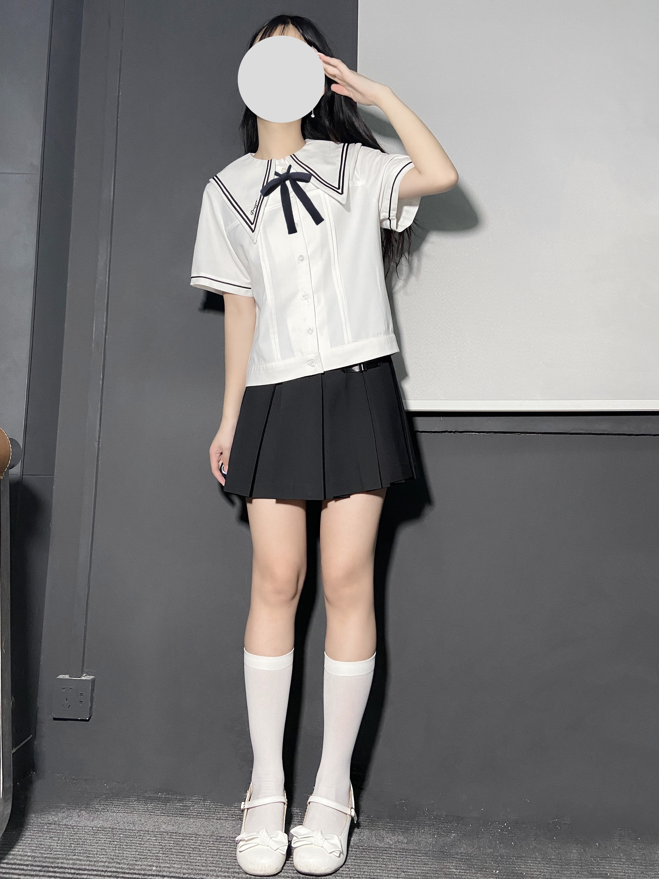 活动祈祷者纯色白褶裙半身中部箱褶高中部女子星狩半身裙