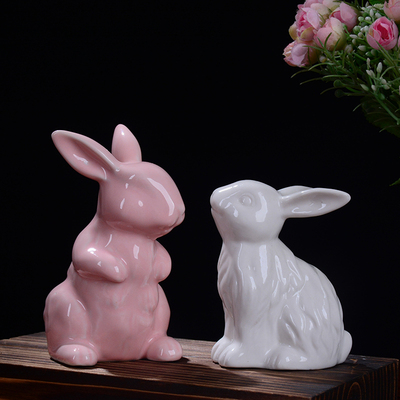 家居装饰品可爱兔子摆件一对创意婚房摆设品站卧兔粉白色招财风水