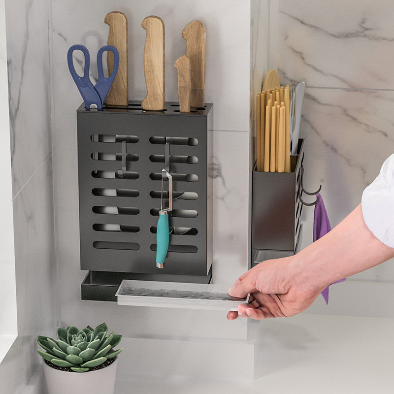 厨房刀架置物架小型筷筒壁挂式打孔刀具勺子筷子刀架
