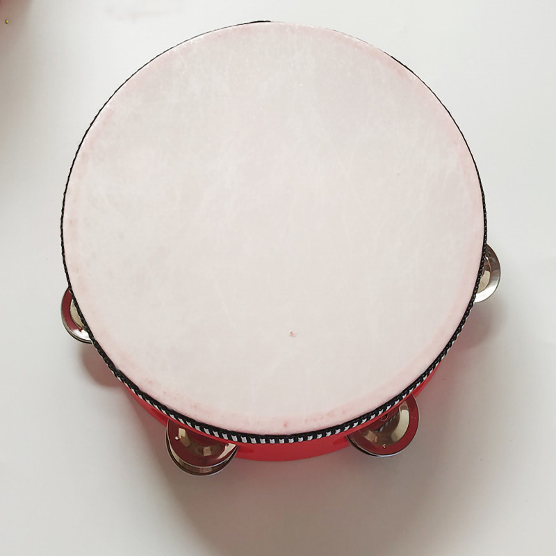 铃鼓奥尔夫打击乐器红色仿皮儿童手摇铃鼓鼓幼儿园表演儿童击打乐器