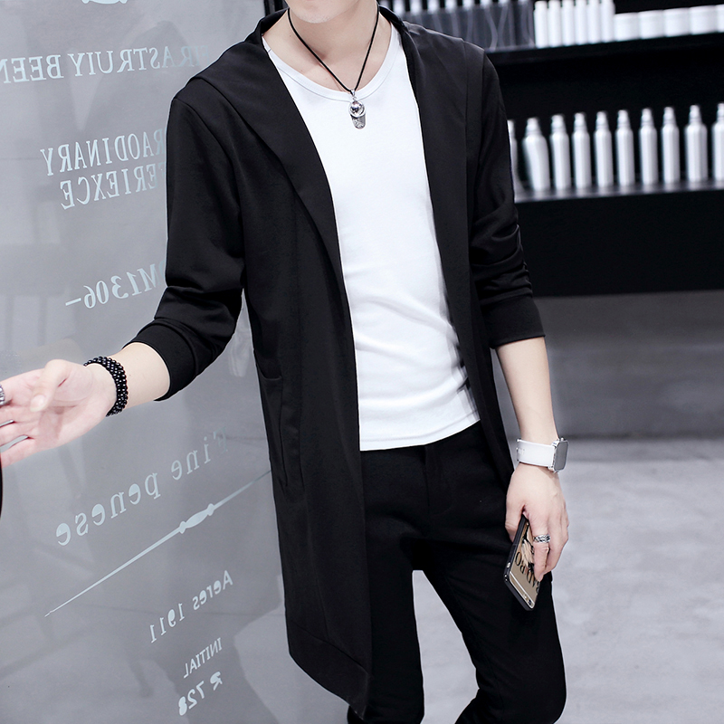 春夏季男士中长款薄款风衣无袖连帽帅气外套潮男韩版理发型师披风