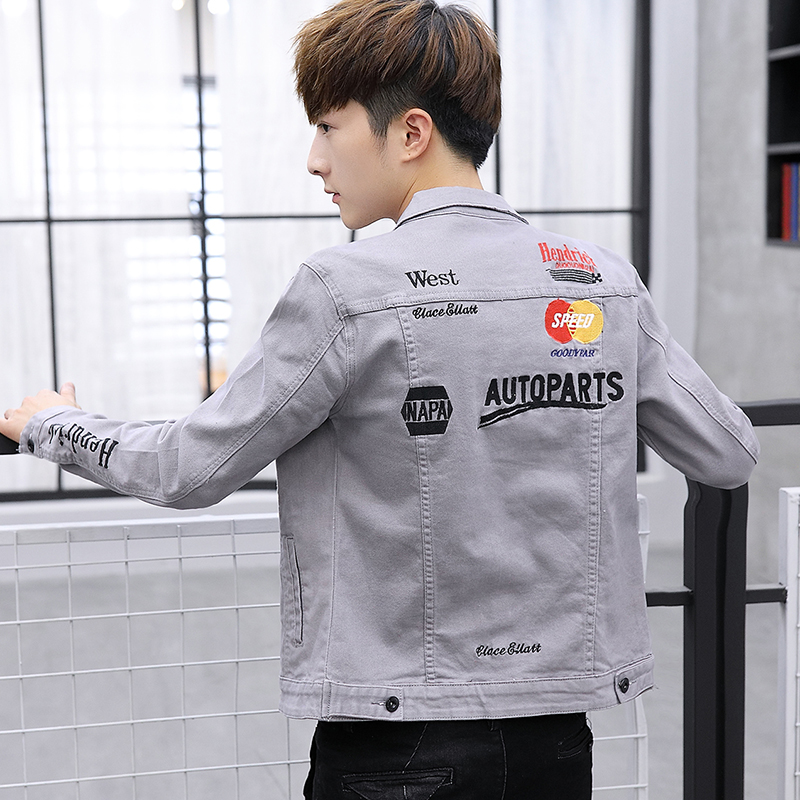 男士潮流韩版牛仔夹克修身型春季学生帅气上衣服ins刺绣牛仔夹克