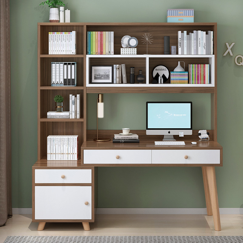 书桌书架一体简约书柜定制家用学生写字卧室电脑桌