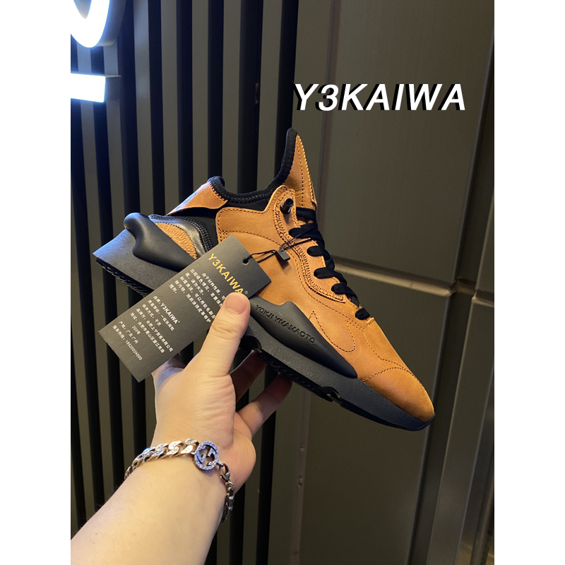 渠道货 巨舒服 Y3KAIWA黑武士男鞋咖啡棕色真皮打孔一脚蹬老爹鞋