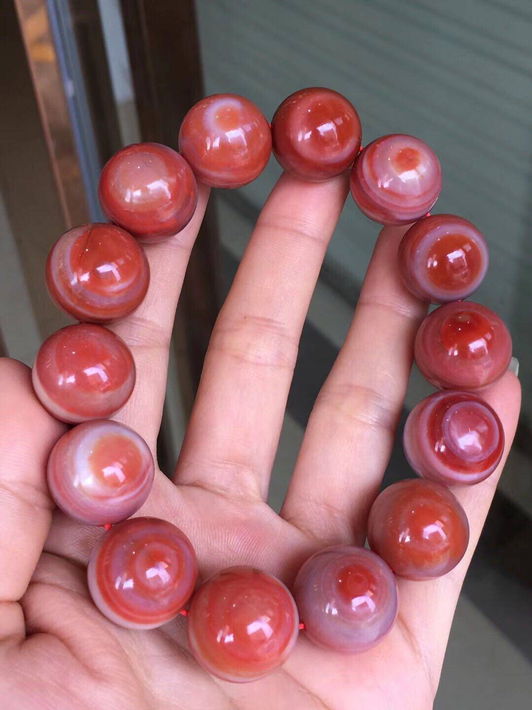 天眼九口无裂17mm直径鸿运当头特色玛瑙南红手串手饰