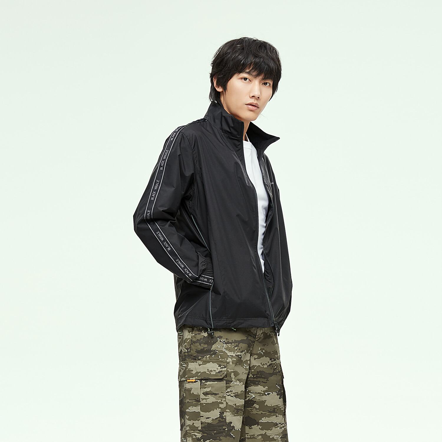 黑鲸hlajeans织带拼接立领夹克男2020春季新品休闲外套男