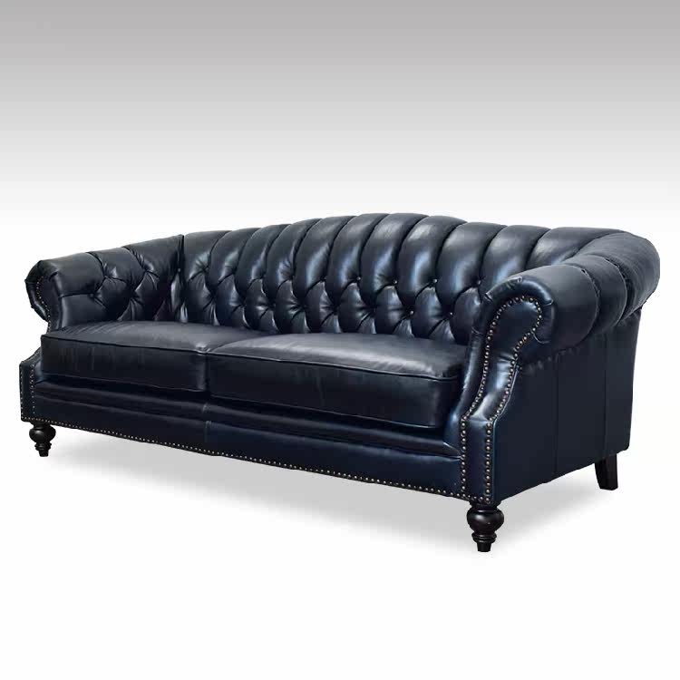 美式简约后现代皮艺拉扣沙发北欧新古典欧式样板房小户型黑皮沙发