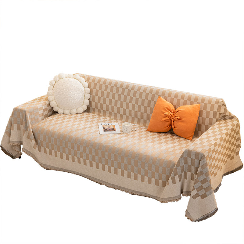 沙发发套蔓越家复古拼色ins棋盘格雪尼尔客厅全盖沙发套