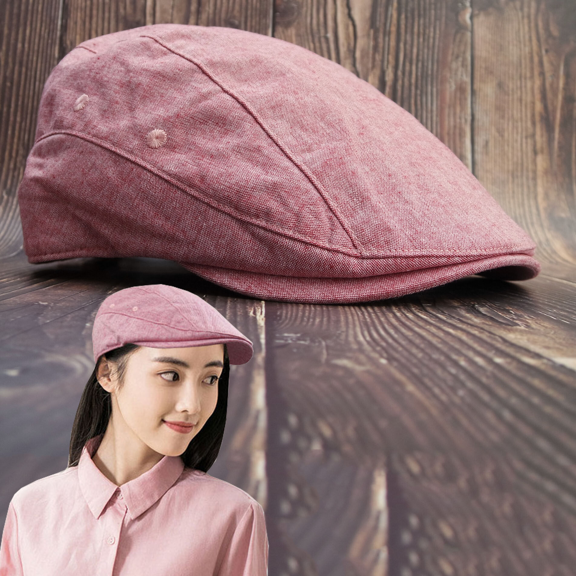 鸭舌帽小众女士贝雷帽薄款前进帽秋亚麻帽子男生帽子