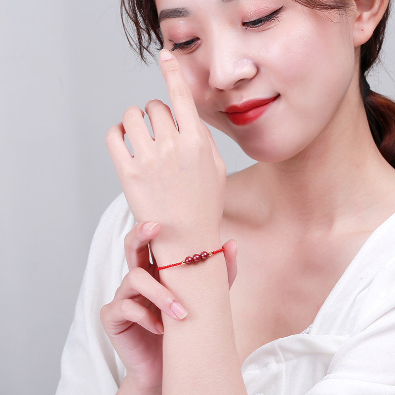 丹墨朱砂手绳女本命年随身身手饰品s925转运手链手链