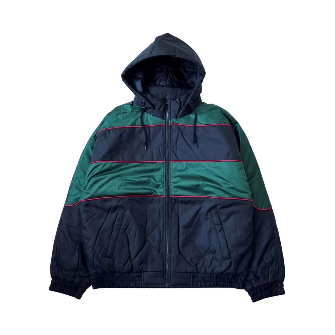 自豪supreme19fwsportpipingpuffy拼接条纹棉服夹克运动茄克