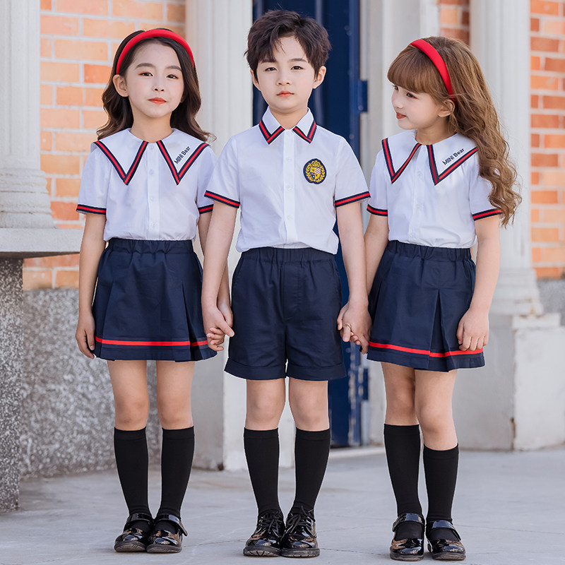 幼儿园园夏装英伦学院风班夏季小学生校服红色尖领校服