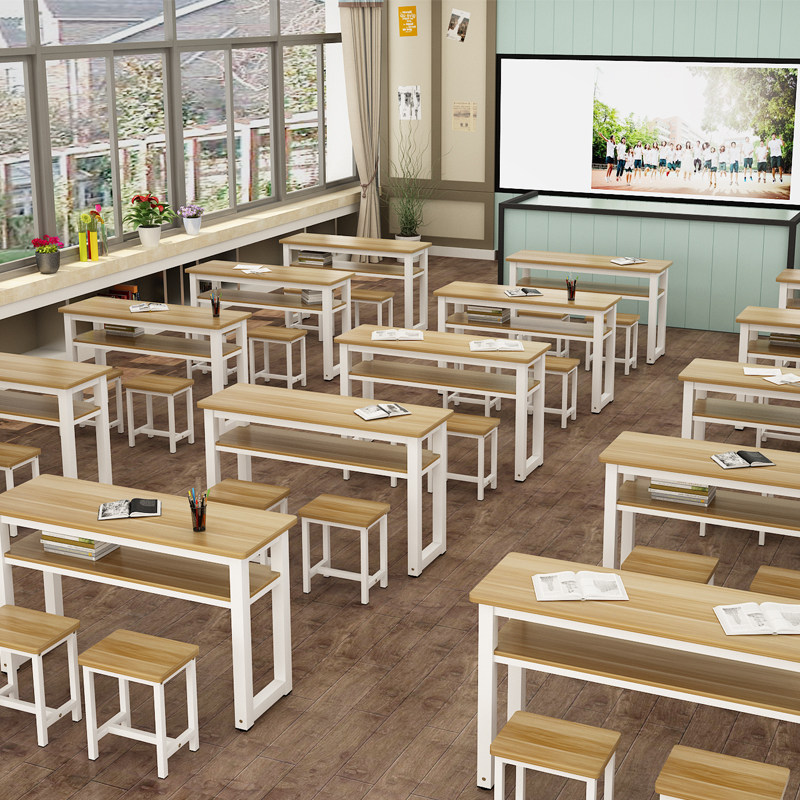 厂家直销中小学生课桌椅组合钢木培训桌教室双层学习桌双人写字桌