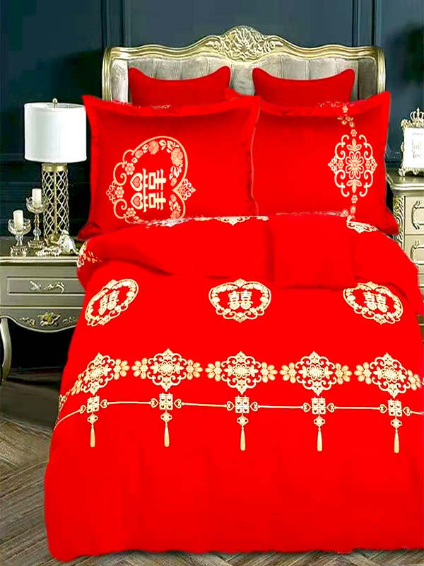 纯棉婚庆大红四件套床上用品床单枕套被套喜庆被罩多件套4件定制