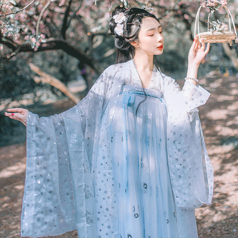 雪姬汉服女中国风樱花超仙齐胸襦裙广袖流仙民族服装