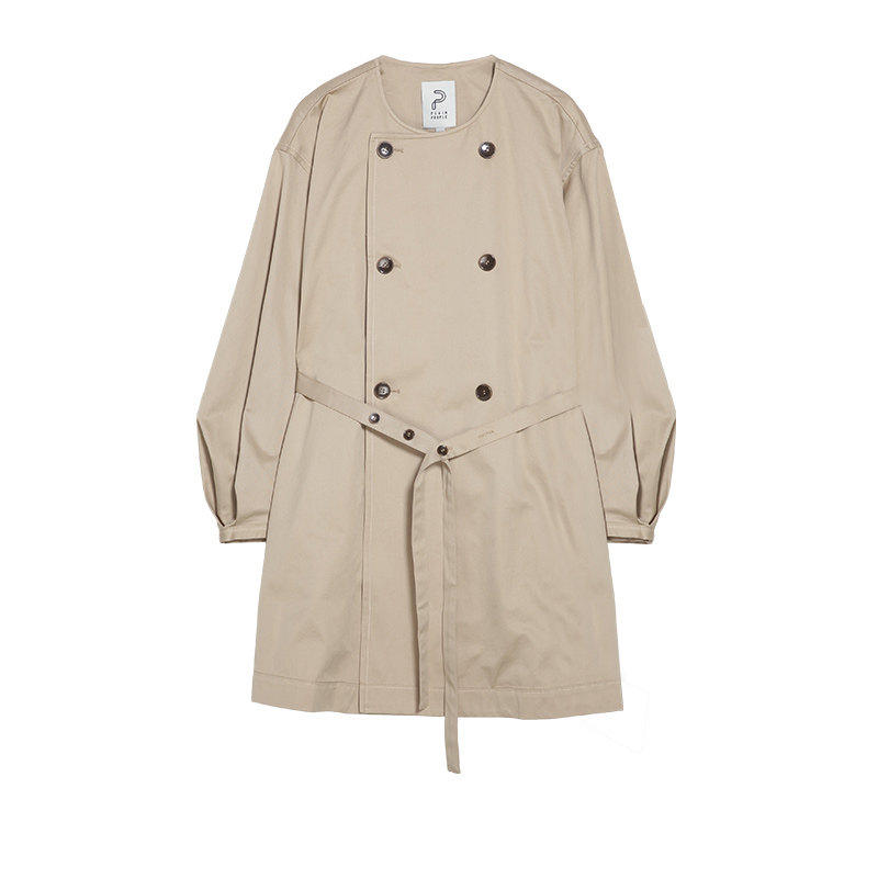 plainpeople通勤圆领风衣女中中长2020新款纯色设计风衣