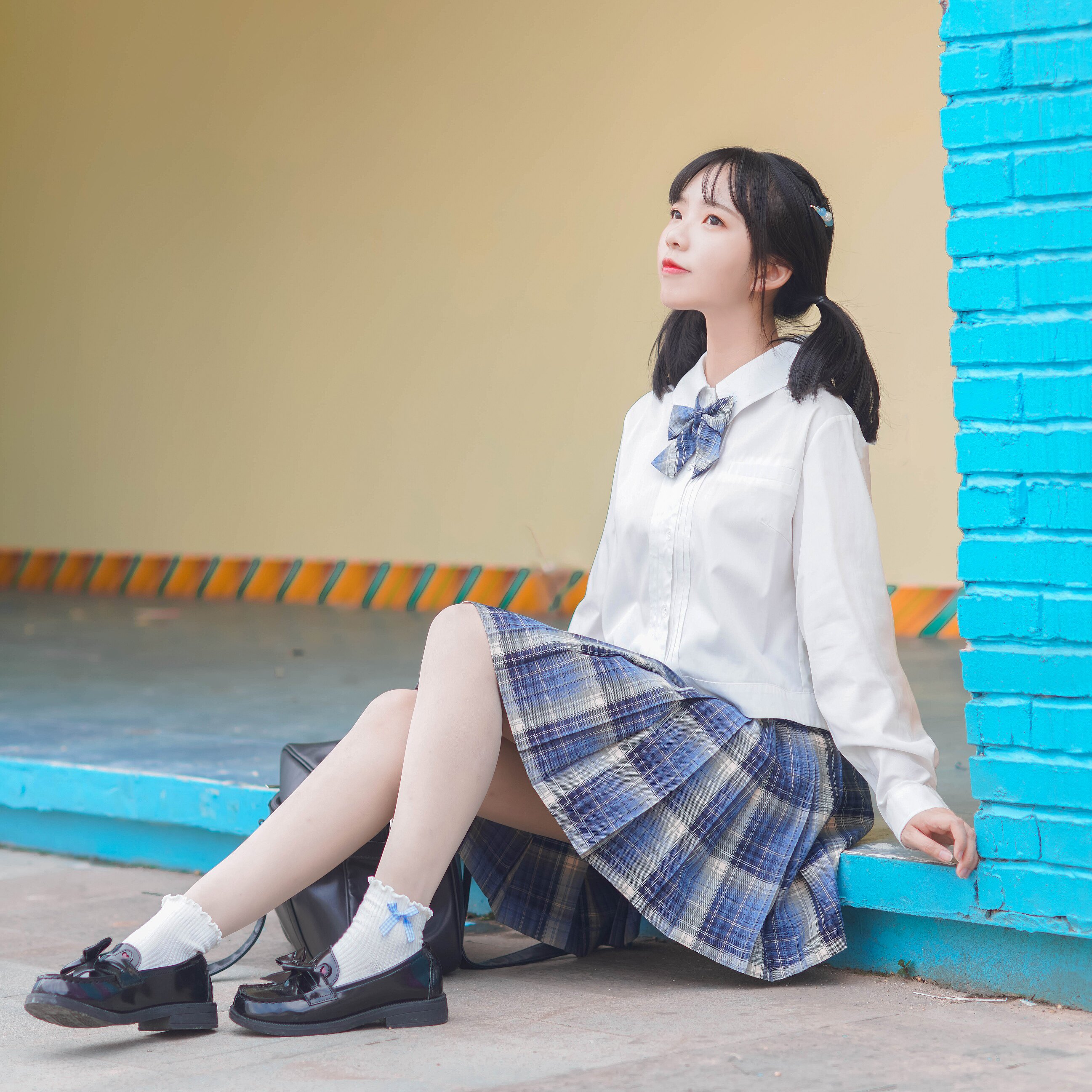 jk今日现货蓝莓之夜原创创格半身格子百褶裙半身裙