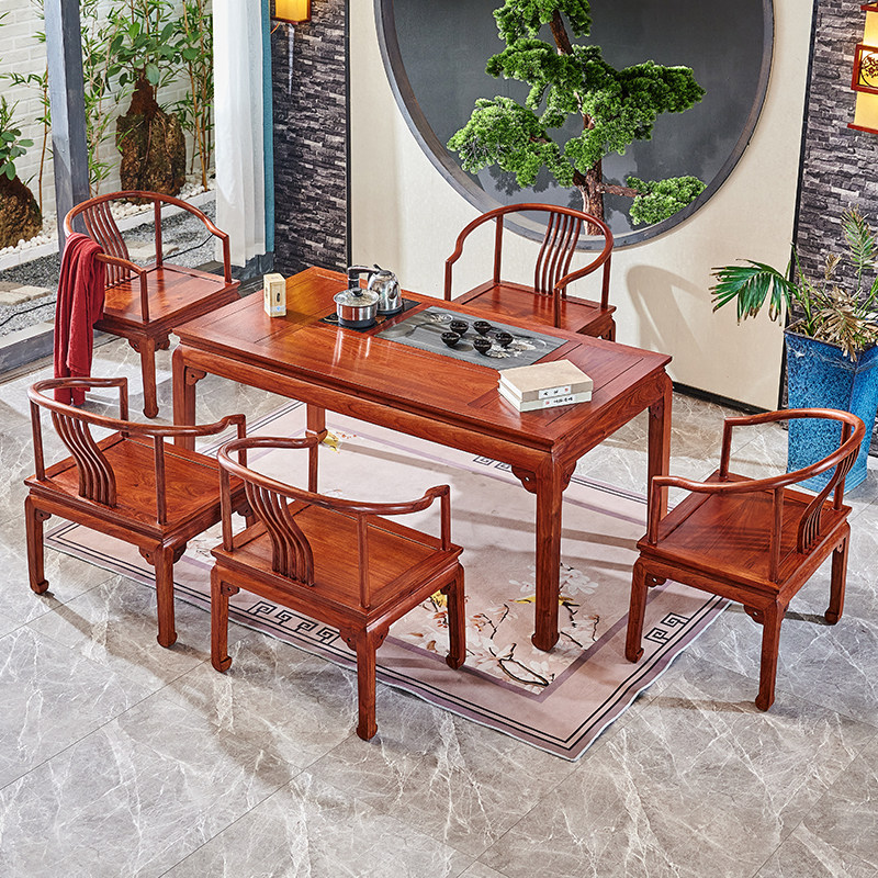 茶桌红木泡茶紫檀刺猬组合桌椅马蹄中式茶台茶几
