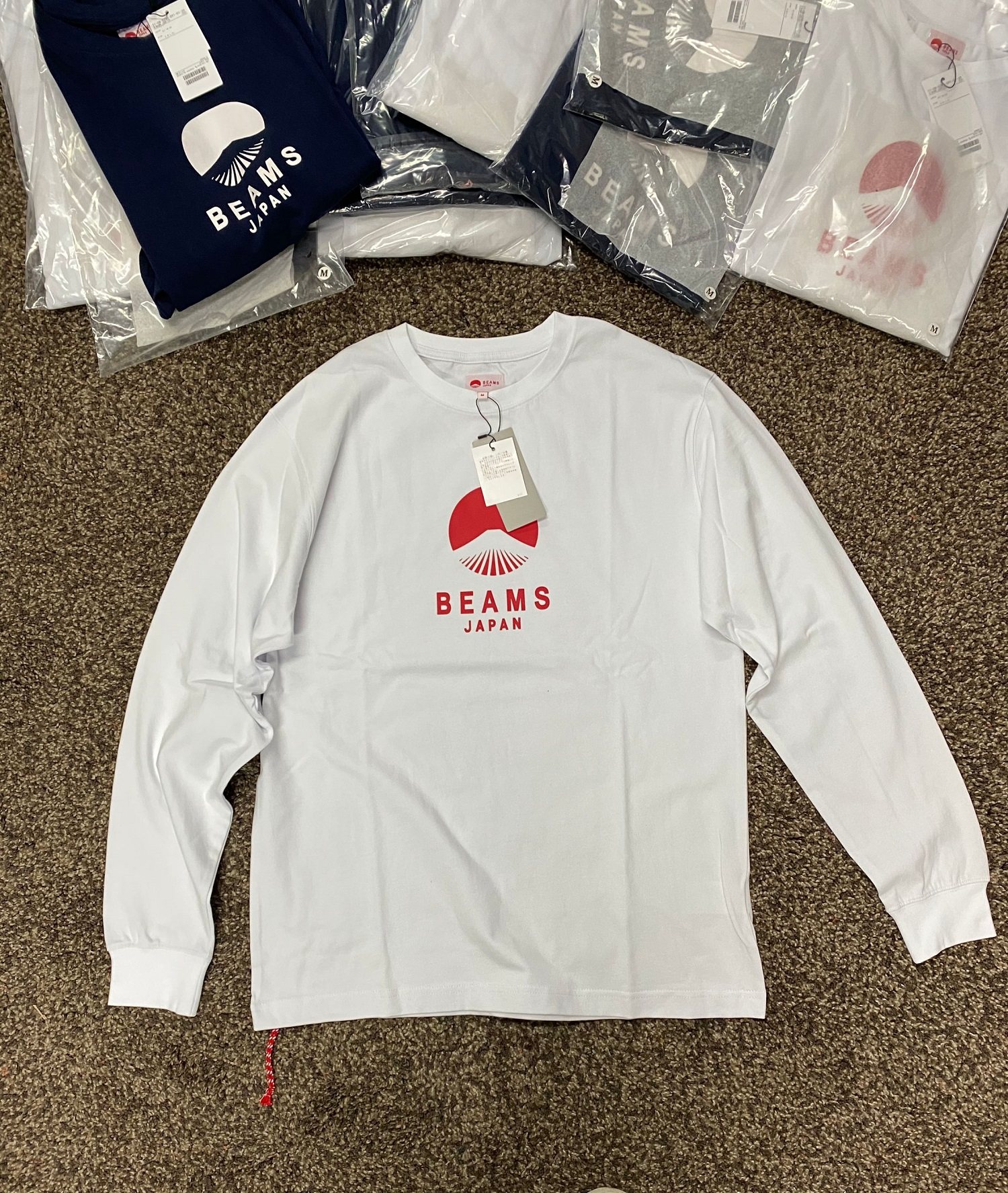 长袖现货beamsjapan日本富士山印花红绳全棉男女t恤