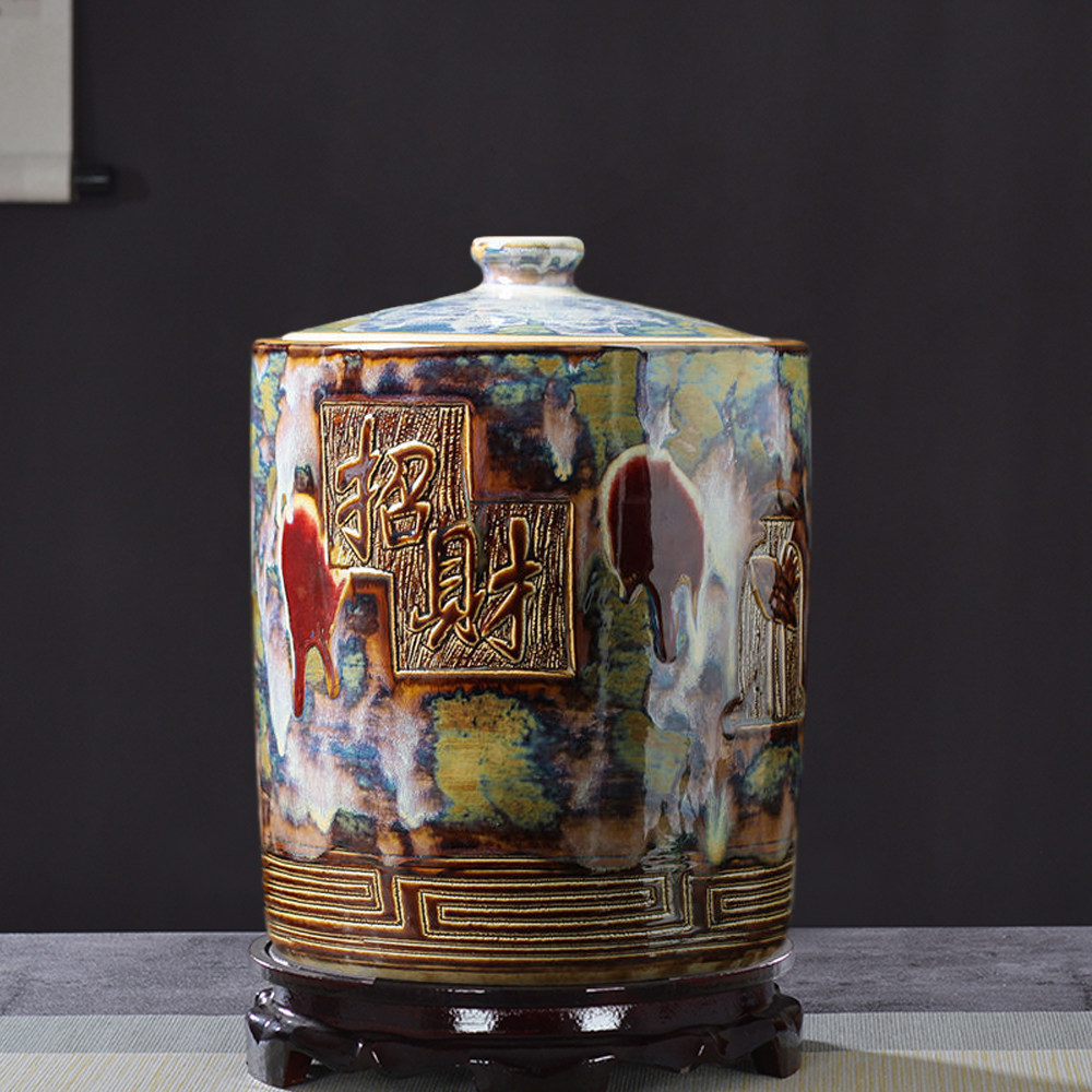 陶瓷防潮水缸封面密封防虫带盖米缸米米桶招财米桶