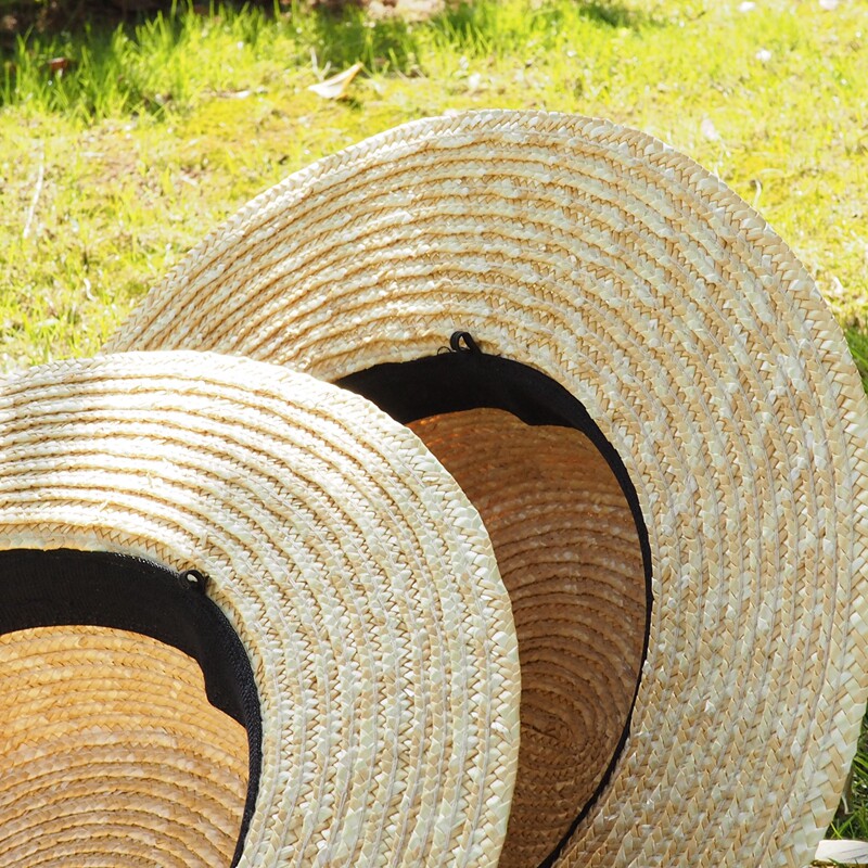 草帽欧美新款抹茶绿宽缎带麦秆防晒遮阳洋气帽子