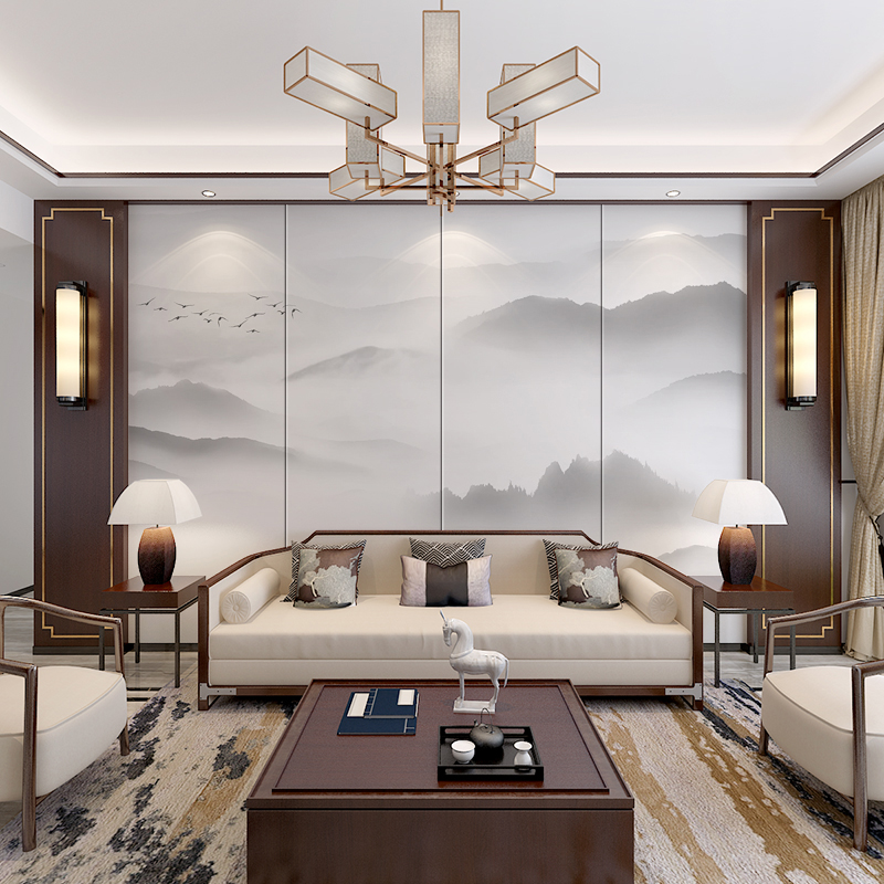 新中式背景墙床头卧室沙发客厅酒店装饰电视硬包背景墙软包