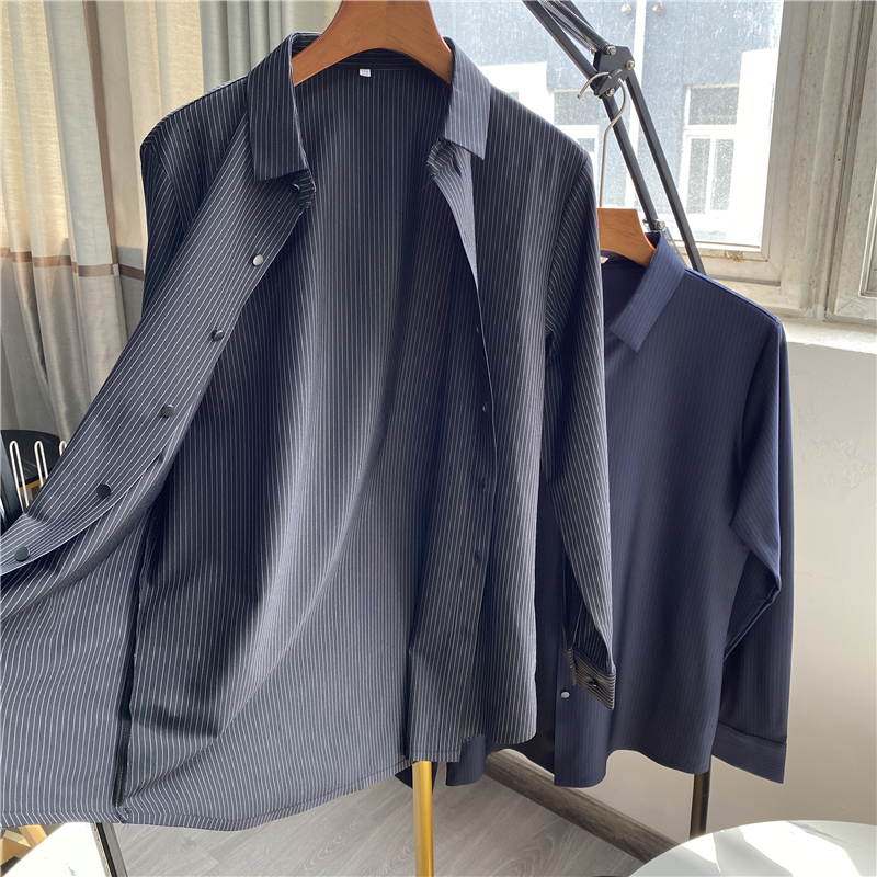 实体店699 春夏秋新品男装潮牌免烫长袖修身薄款休闲衬衫男衬衣潮