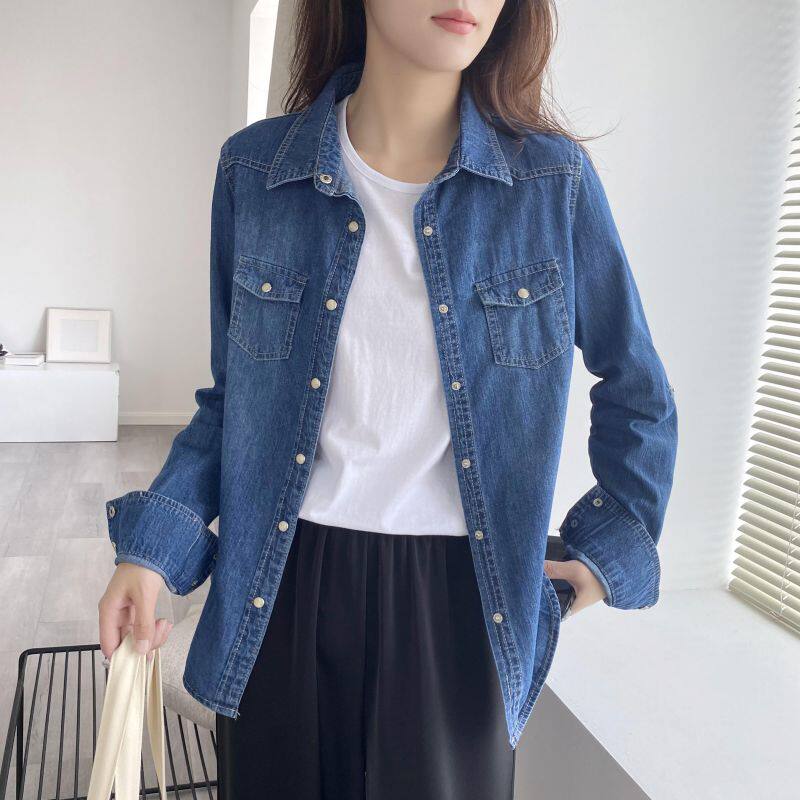 牛仔衬衫女薄款春秋小众新款宽松大码休闲上衣衬衫