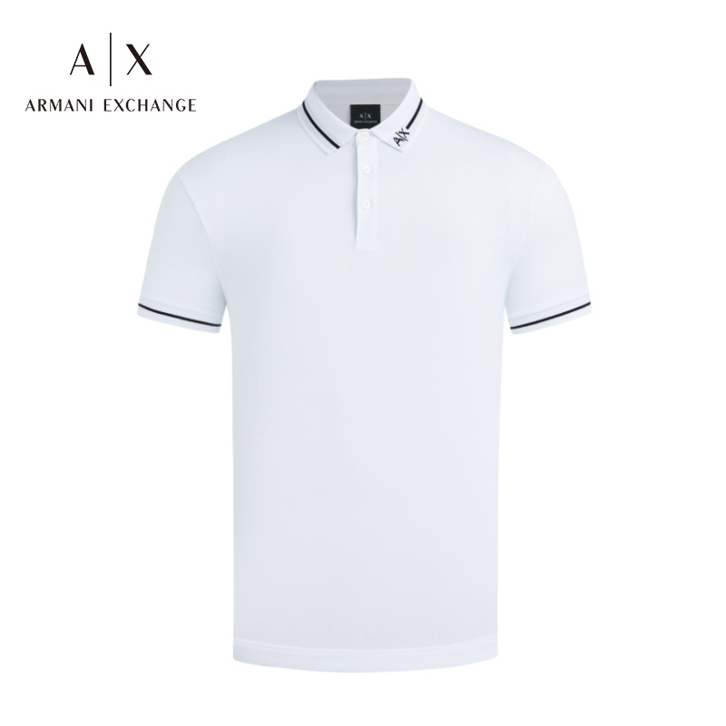 Armani Exchange阿玛尼男装商务夏季白色设计感翻领短袖POLO衫男