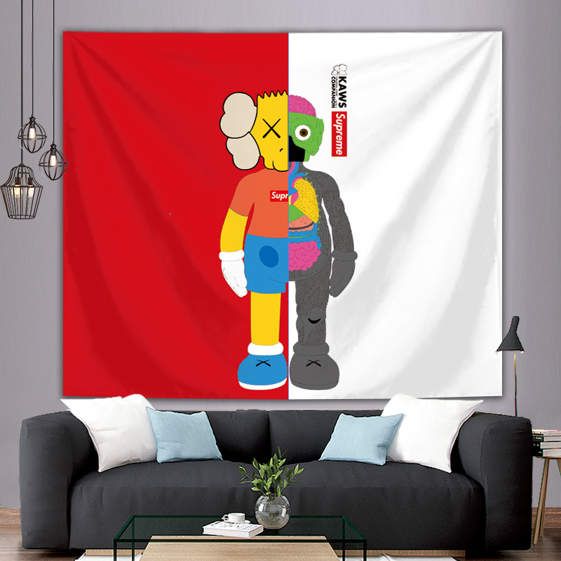 潮牌芝麻街kaws挂布supreme挂毯装饰床头布置宿舍改造ins背景墙布