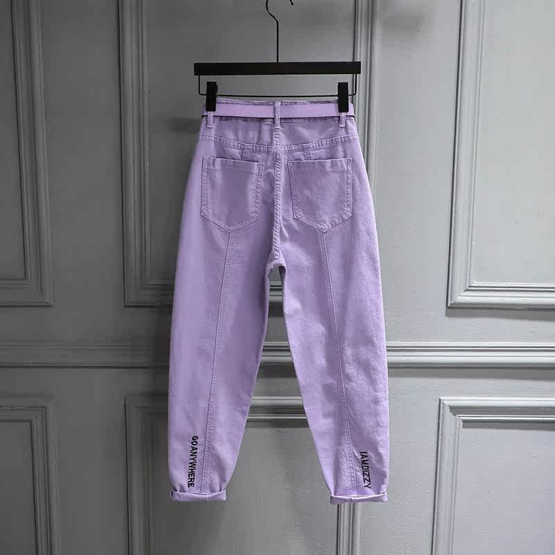 欧货紫色哈伦牛仔裤2021春季新款高腰牛仔裤