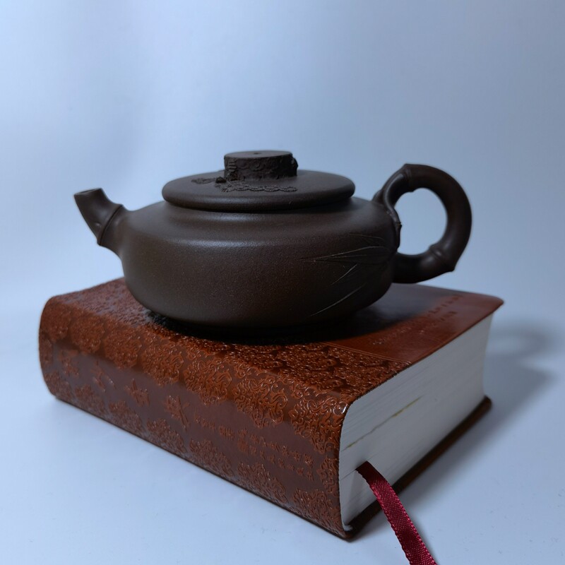 宜兴紫砂茶壶大师季益顺330cc松树竹节原矿紫泥手工茶壶