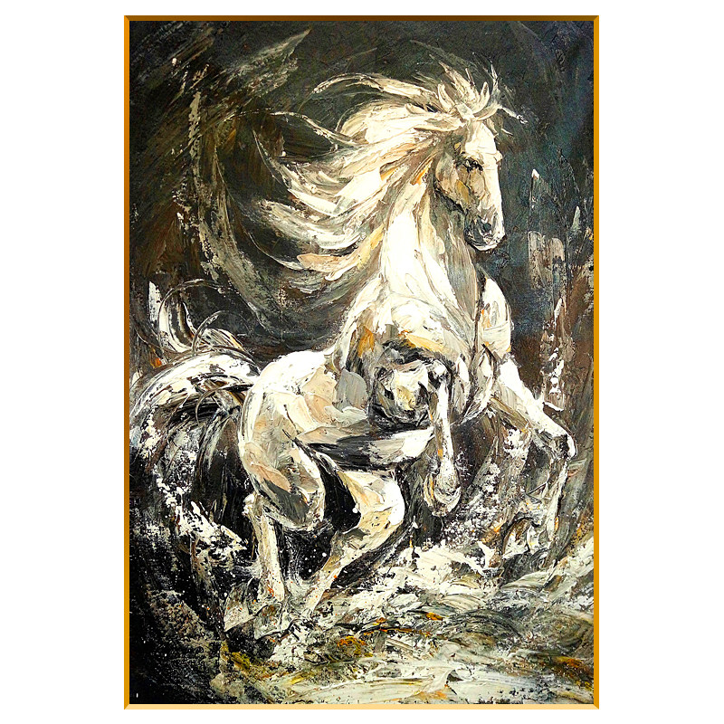手绘万马奔腾油画办公室客厅骏马图挂画玄幻马到成功装饰画油画