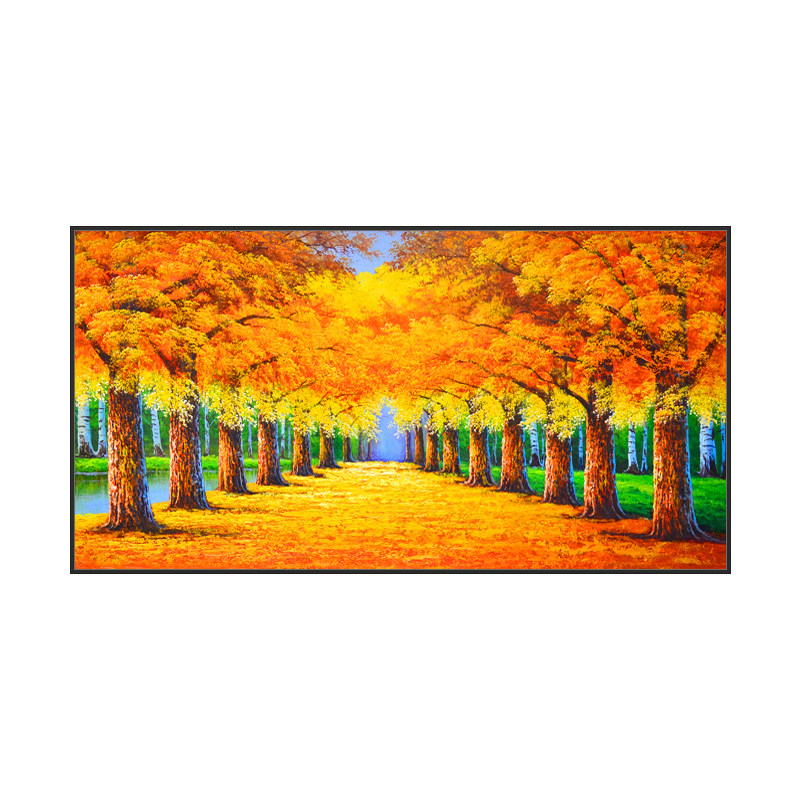 黄金手绘大道油画满地装饰画玄关过道客厅招财油画