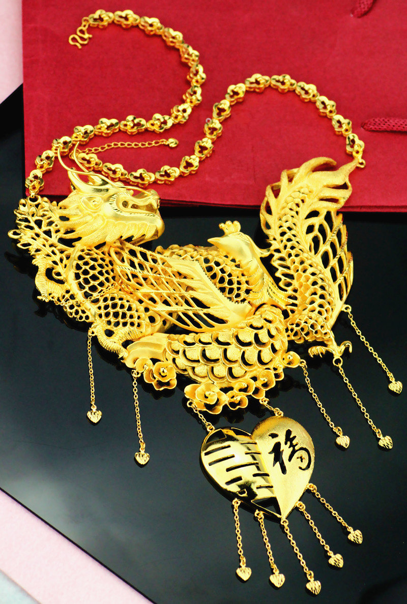 项链霸气金橱窗金饰品橱窗仿金婚庆新款龙凤呈祥24k项链