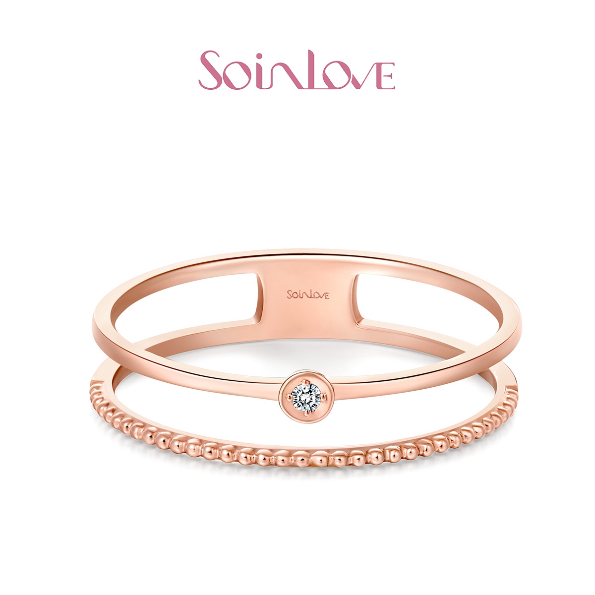soinlove 小确幸18k玫瑰金 双层镶钻小钻石戒指女vu635 送礼力荐