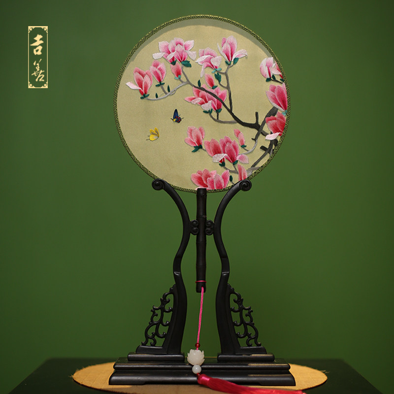 杭画双面古典刺绣扇小团扇古风宫廷圆扇中国扇子